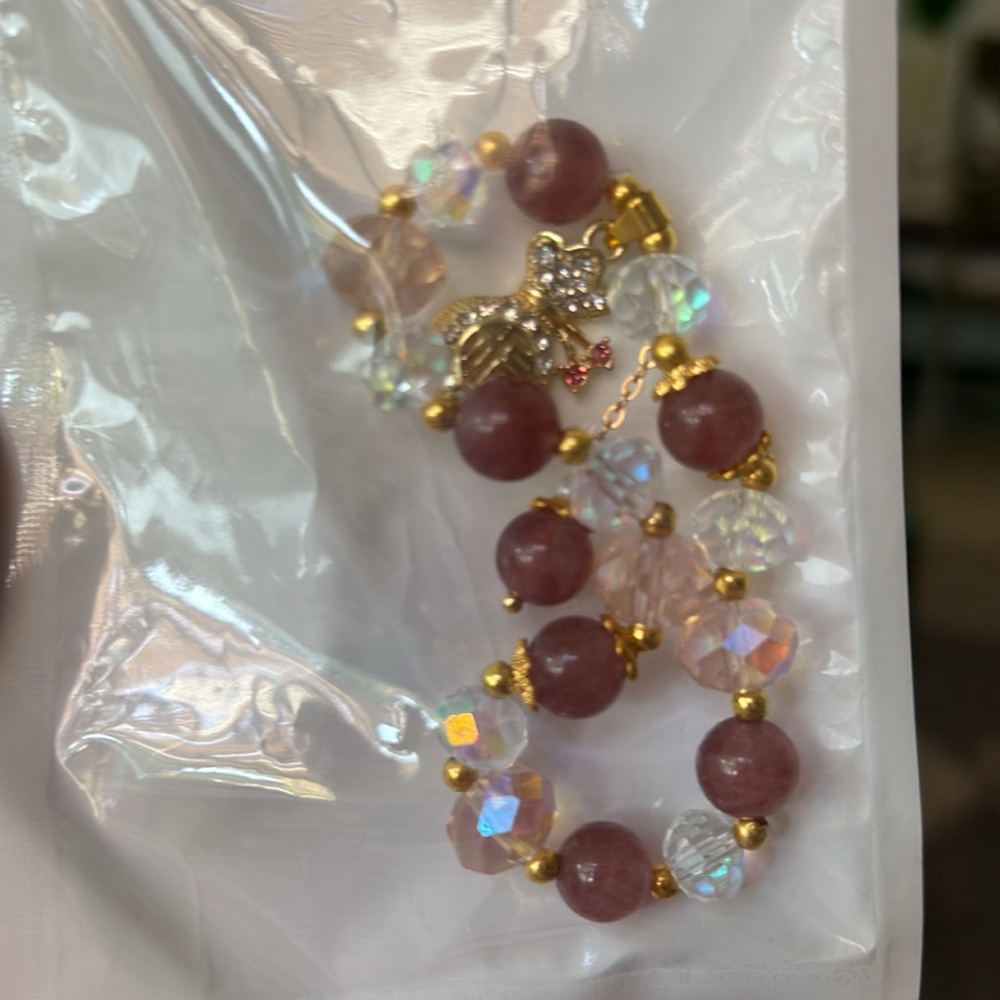 Dainty Pink and Gold Beaded Bracelet